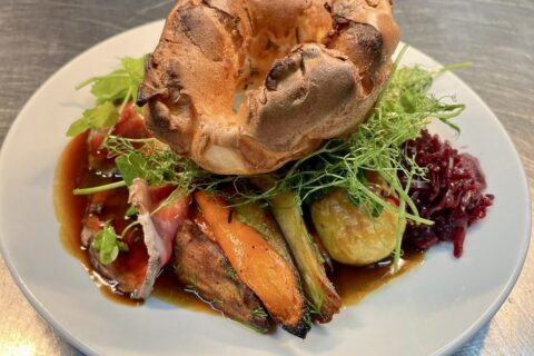 Circa Roast - Roast Chicken Breast, Olive Oil Roast Potatoes, Maple Roots, Steamed Greens, Yorkshire, Red Wine Jus Roast Chicken Breast, Olive Oil Roast Potatoes, Maple Roots, Steamed Greens, Yorkshire, Red Wine Jus